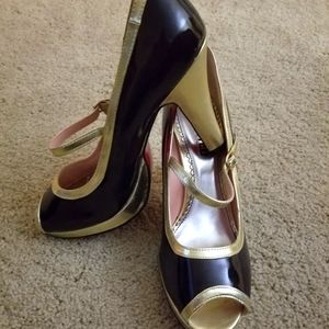 Brown and gold heels